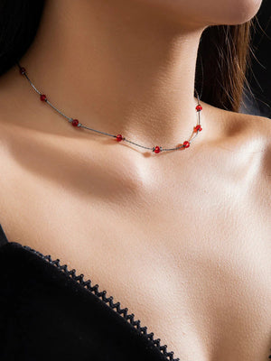 Gothic Minimalist Necklace Red one size