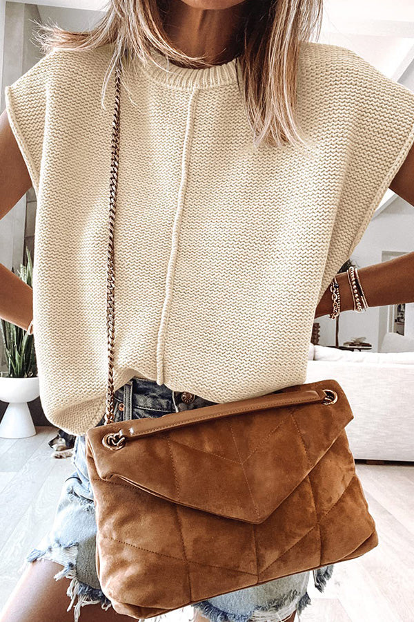 Casual round neck loose knitted pullover sweater Beige