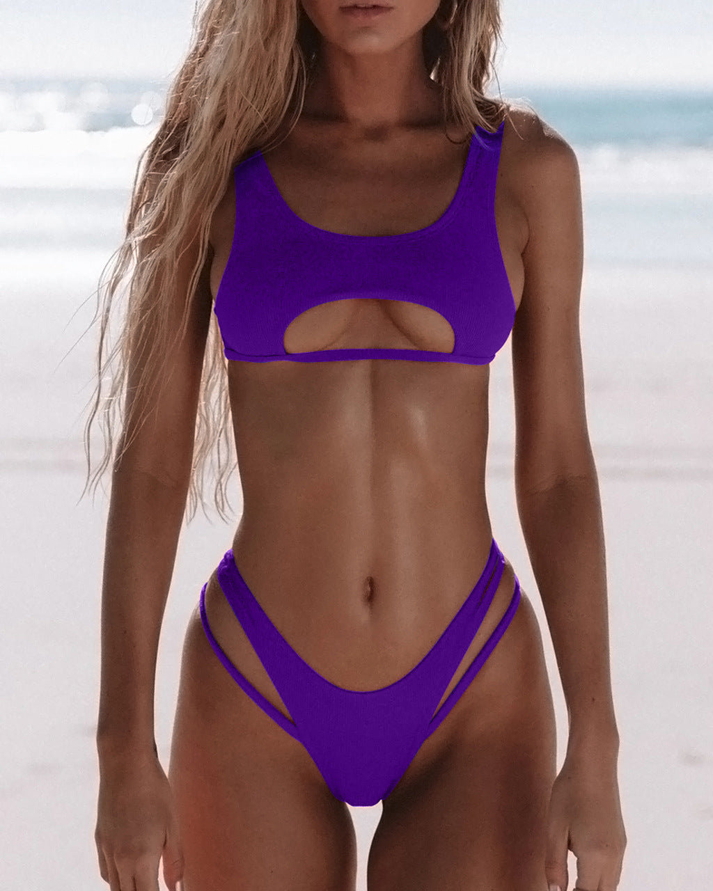 Solid color hollow bikini Purple