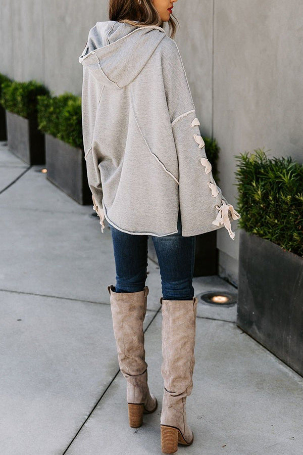 Lace Up Hooded Dolman Sleeve Hoodie