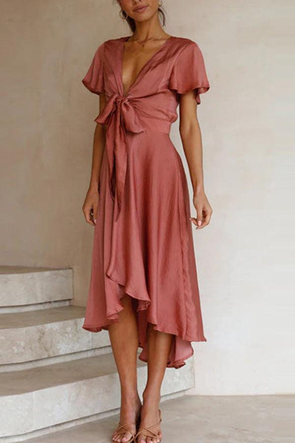 Sunny Daze Butterfly Sleeves Satin Party/ Wedding Dress Pink