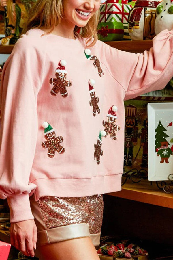 Christmas sweet sequined thickened versatile top Pink