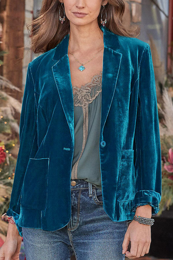 Gold velvet crop top small suit jacket Malachite green