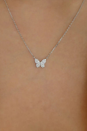 Rhinestone Butterfly Pendant Versatile Fashionable Necklace Silver one size