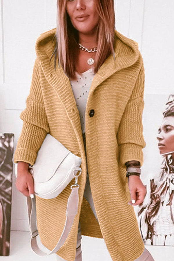 Hooded Knitwear Hood Collar Temperament Commuting Loose Cardigan Women's Sweater Yellow