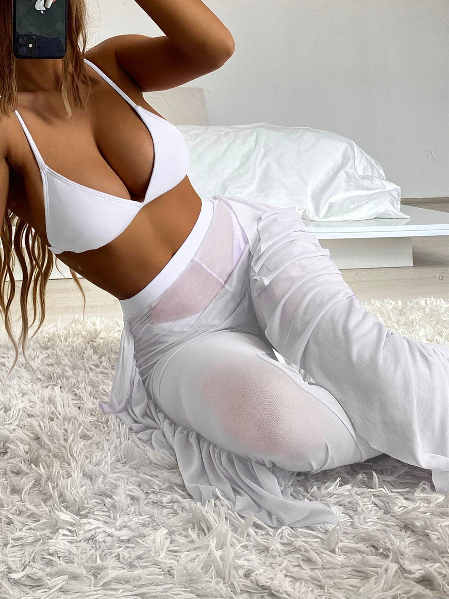 Solid Bikini Three Piece set White