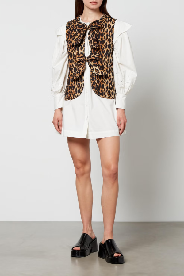 Leopard Print Lace-up Bow Sleeveless Statement Vest Top Leopard Print