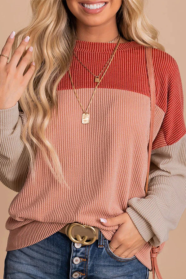 Colorblock corduroy long-sleeve top Red