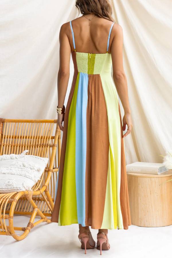 Color Block Spaghetti Strap Maxi Dress