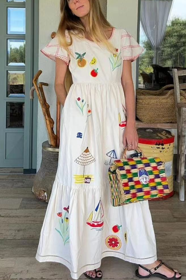 Street Fashion Printed Long Dress Multicolor