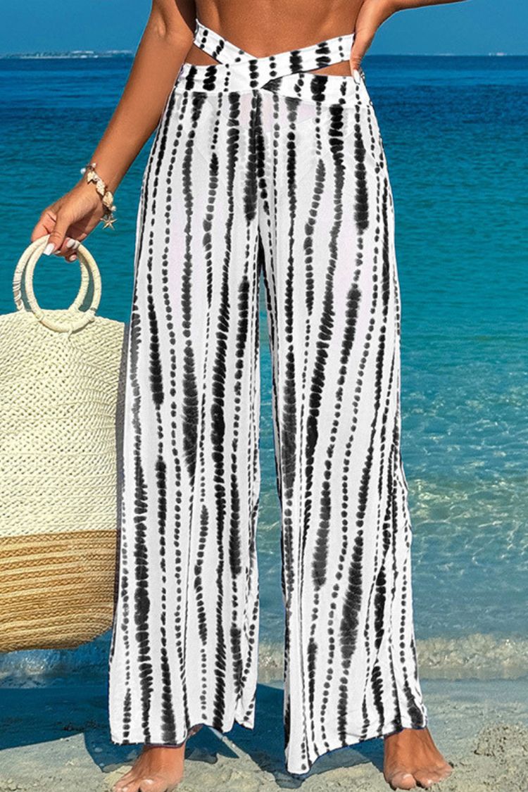 Mesh Loose Elastic Wide-Leg Pants Black Dot