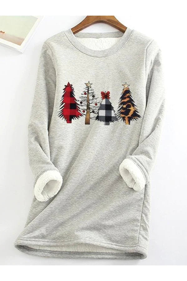 Warm Christmas Tree Print Long Sleeve Shirt Thermal Underwear Grey