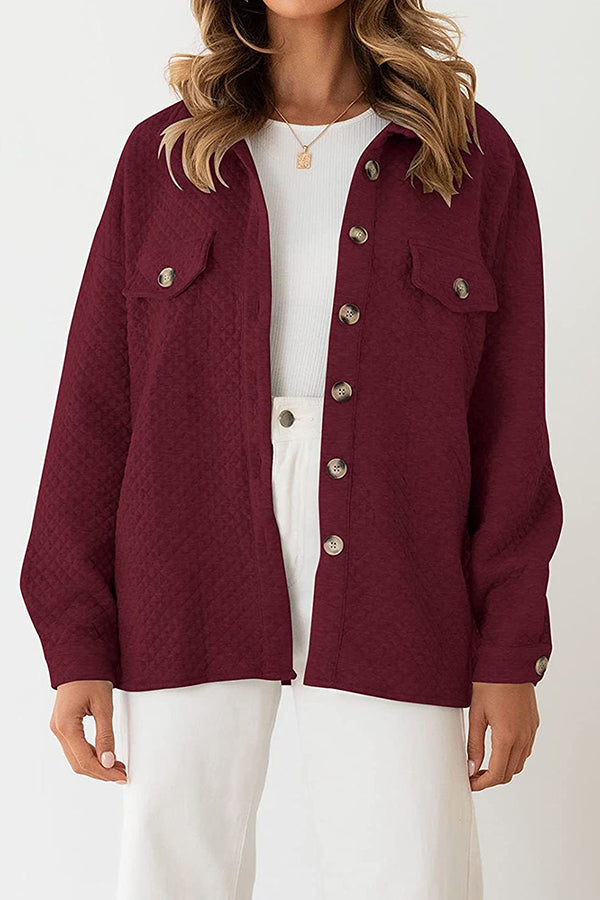 Lugogne Relaxed Lapel Oversized Long Sleeve Shirt Red