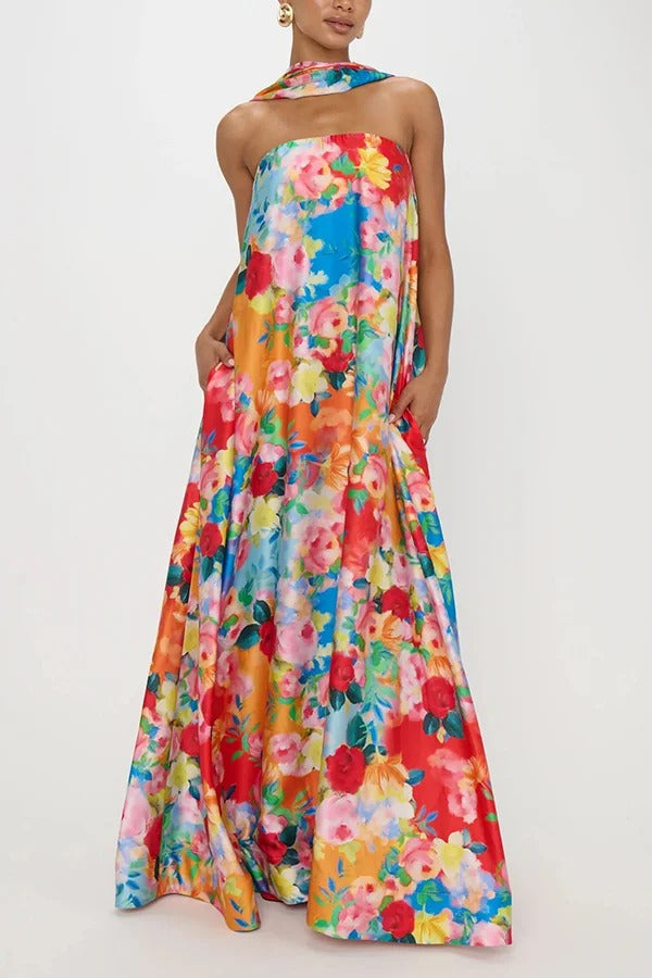 Floral Print Off-The-Shoulder Loose Holiday Maxi Dress