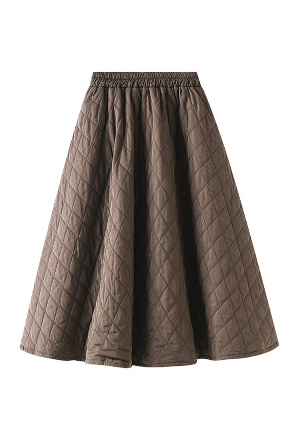 Elastic waist diamond woven quilted A-line slimming skirt dark coffee one size