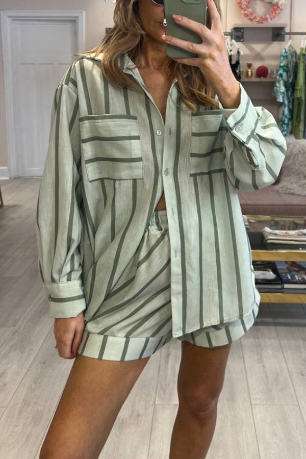 Chloe Striped Shorts Set Pink Green