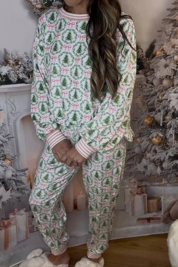 Women's Cute Holiday‑Print Pajama Set
