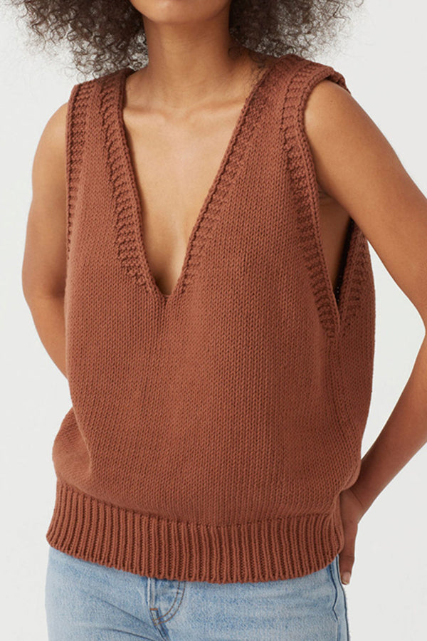 Knitted Vest Small Vest Women's Sleeveless Sweater Brown