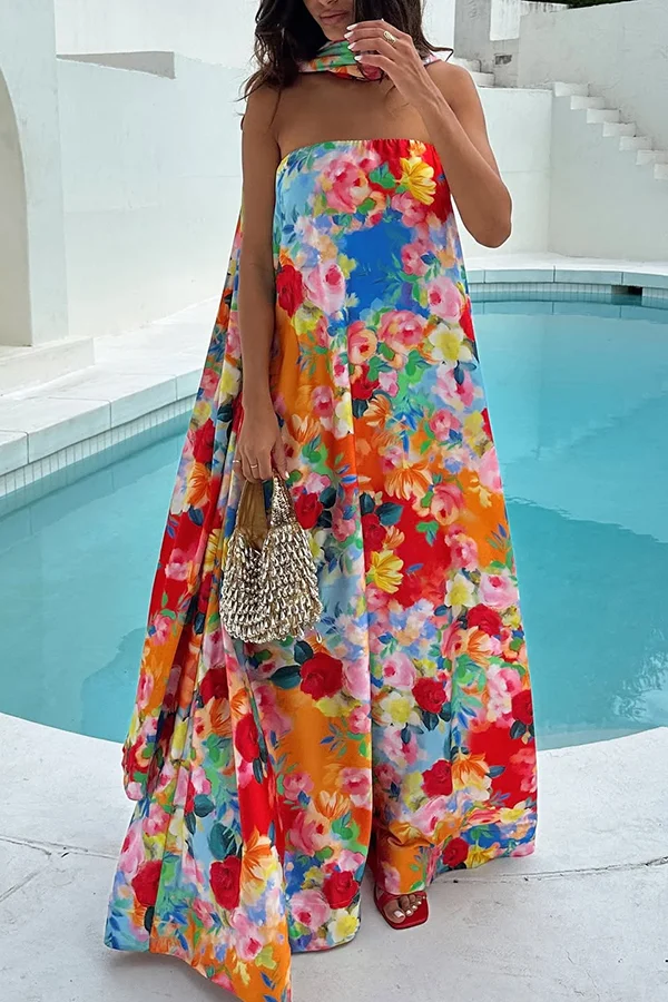 Floral Print Off-The-Shoulder Loose Holiday Maxi Dress