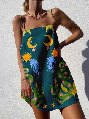 Mini-robe dos nu à bretelles spaghetti imprimée unique