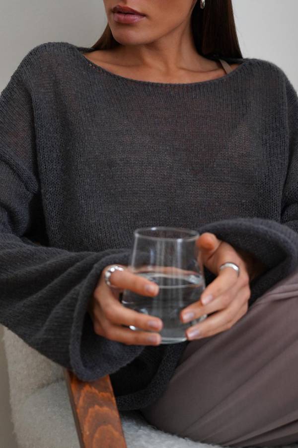 Lazy Style Sheer Oversized Knit Blouse