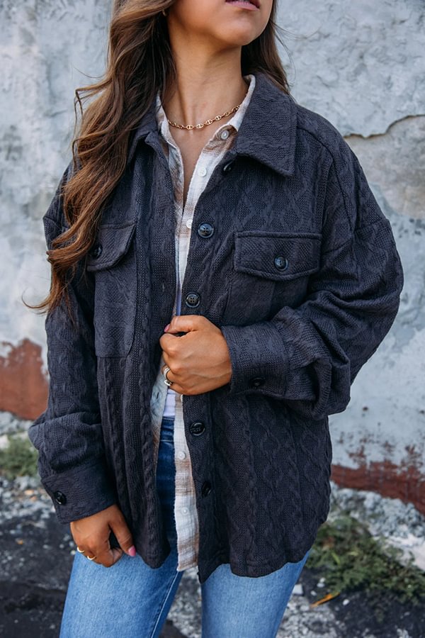 Adisse Contrast Leopard Print Pocket Button Denim Coat Black