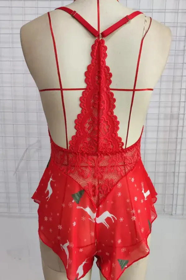 Christmas Snowflake Elk Print Lace Patch Teddy