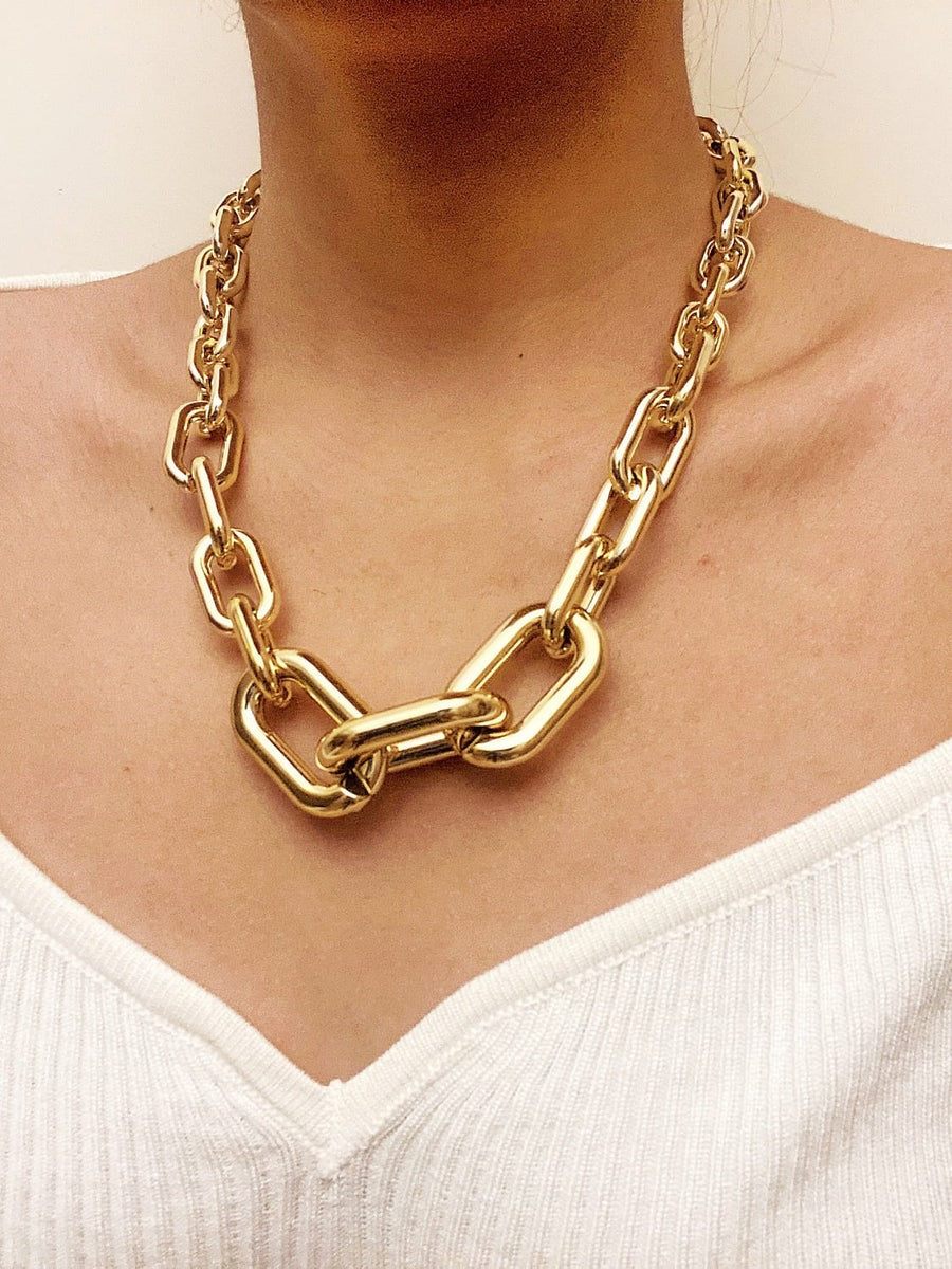 Chunky Paper Clip Chain Necklace Gold one size