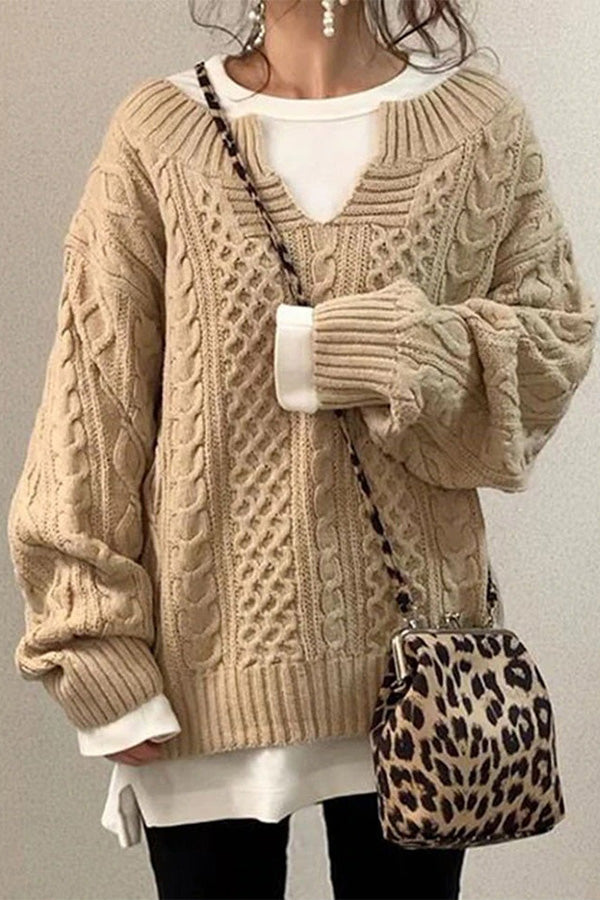 Knitted Pattern Casual Knit Sweater Beige