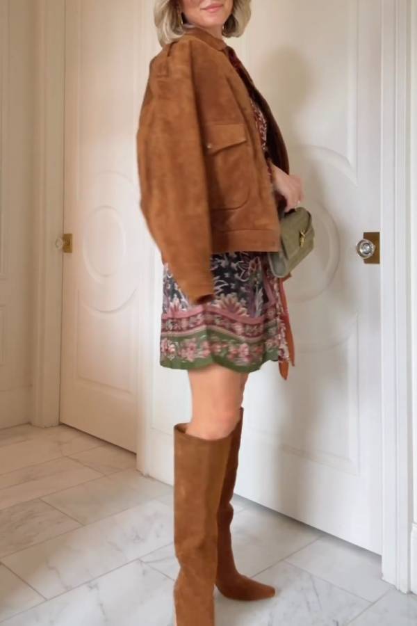 Retro-Trend Wildleder Textur Freizeitjacke