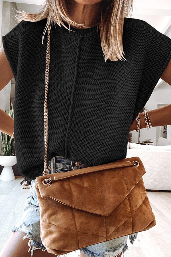 Casual round neck loose knitted pullover sweater Black