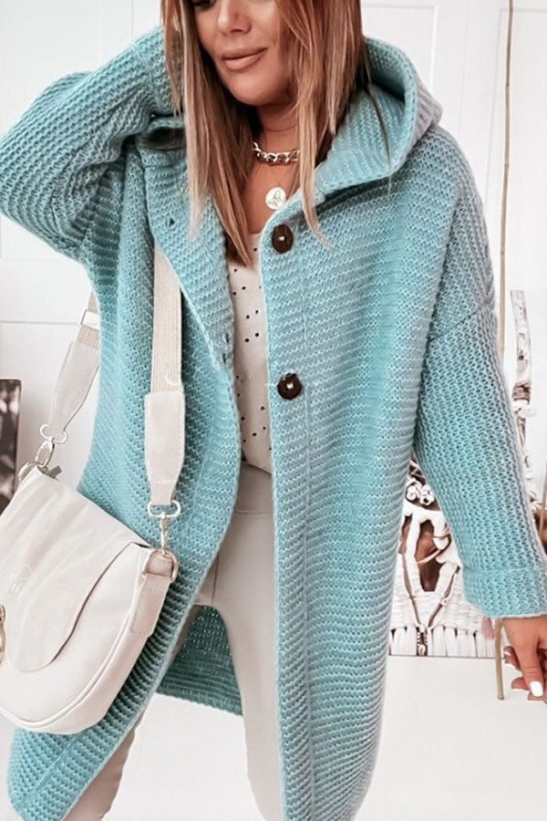 Hooded Knitwear Hood Collar Temperament Commuting Loose Cardigan Women's Sweater sky blue