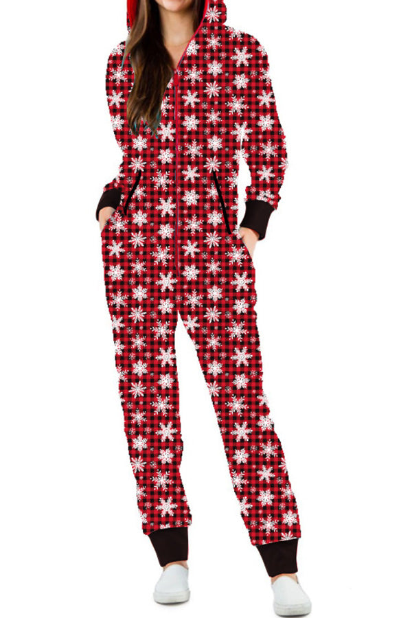 Christmas Print Zipper Pocketed Hooded Loungewear Jumpsuit 4