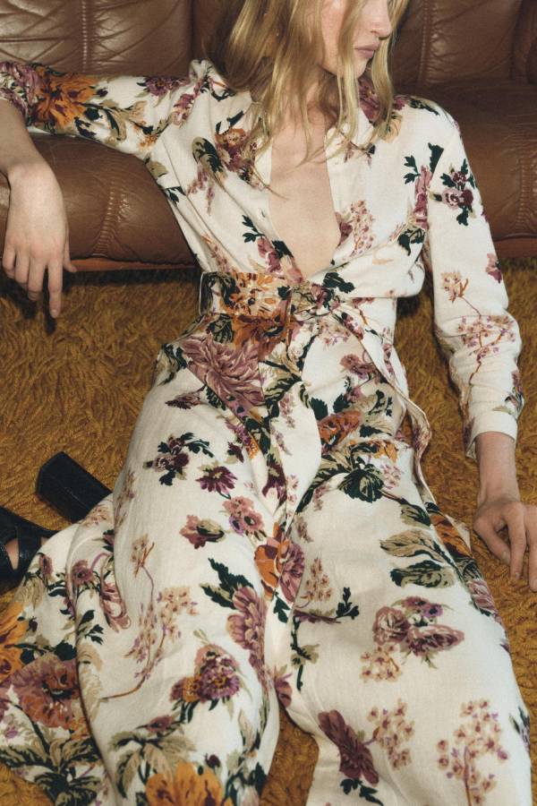 Linen Lapel Long Sleeve Adjustable Tie Shirt Dress Multicolor