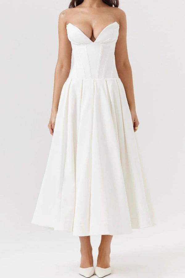 Milady strapless Midi Dress White