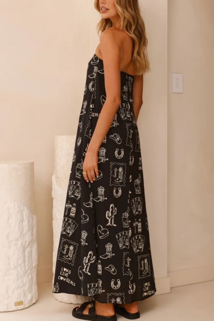 Digital Printed Tube Top A-Line Long Dress