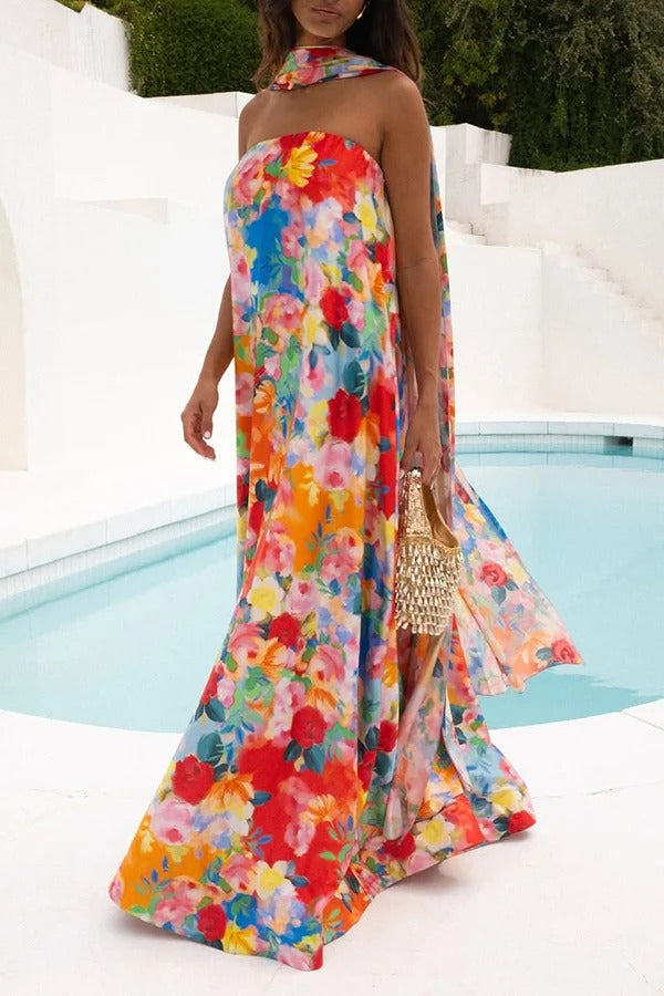 Floral Print Off-The-Shoulder Loose Holiday Maxi Dress