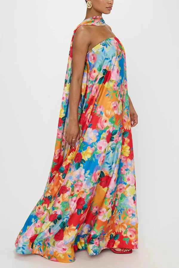 Floral Print Off-The-Shoulder Loose Holiday Maxi Dress