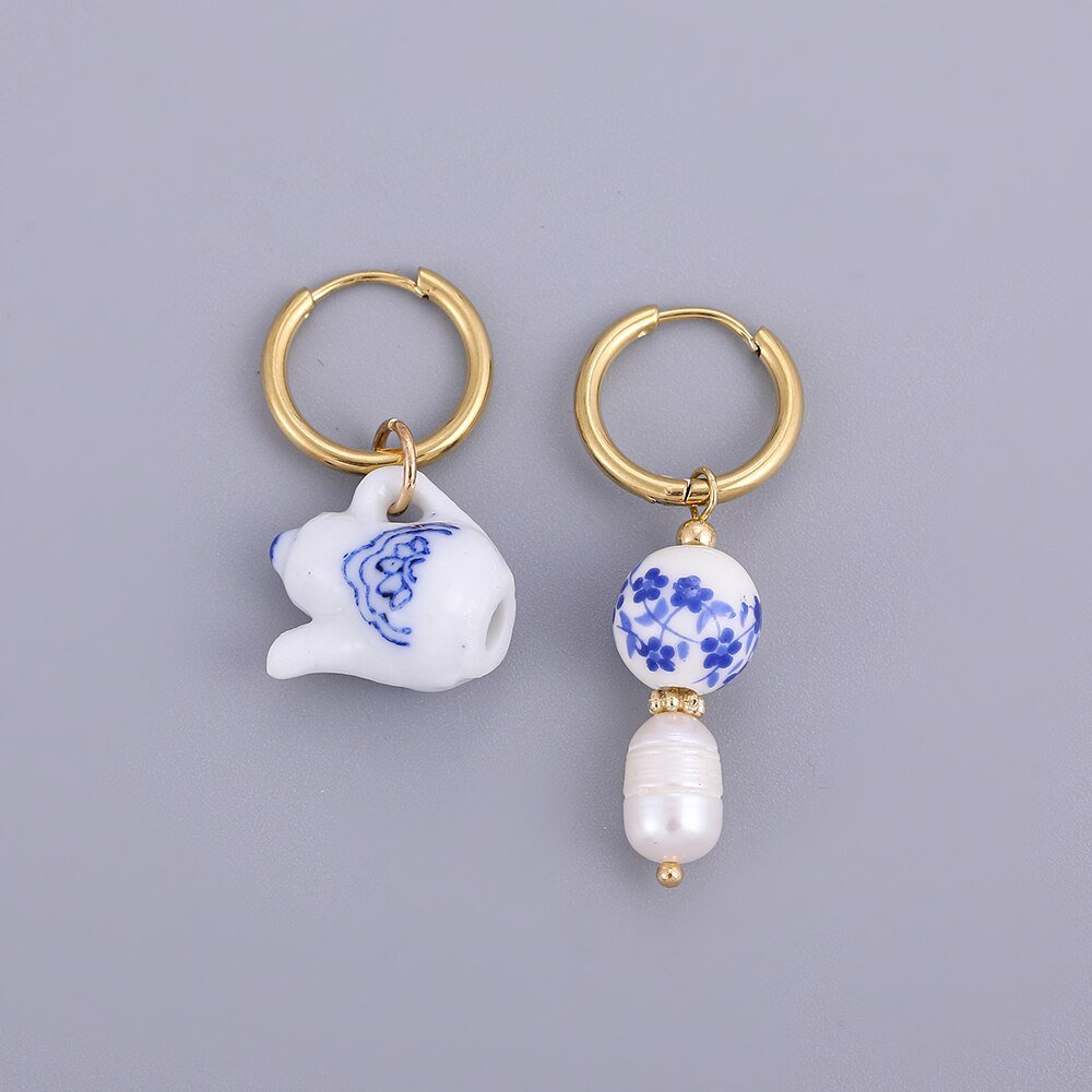 Blue & White Tea Kettle Mix-Matched Earrings