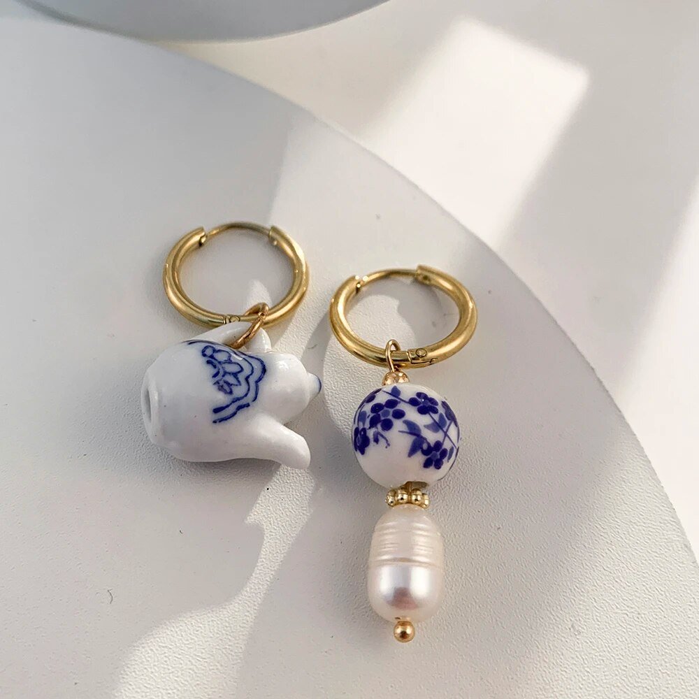 Blue & White Tea Kettle Mix-Matched Earrings