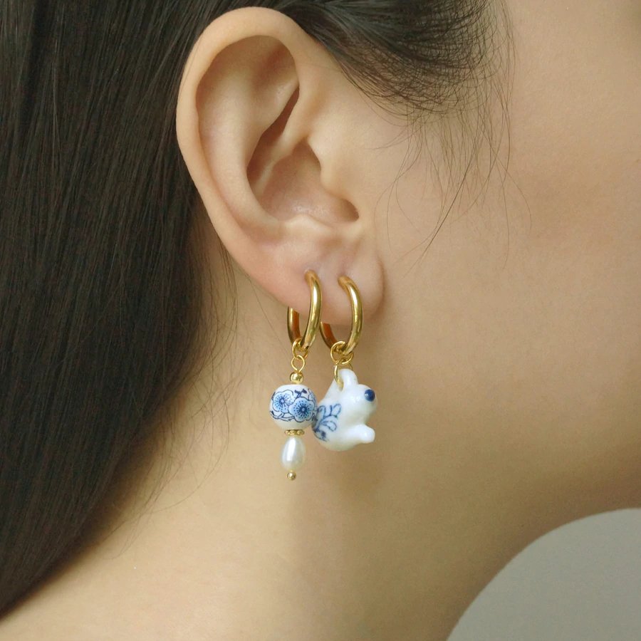 Blue & White Tea Kettle Mix-Matched Earrings