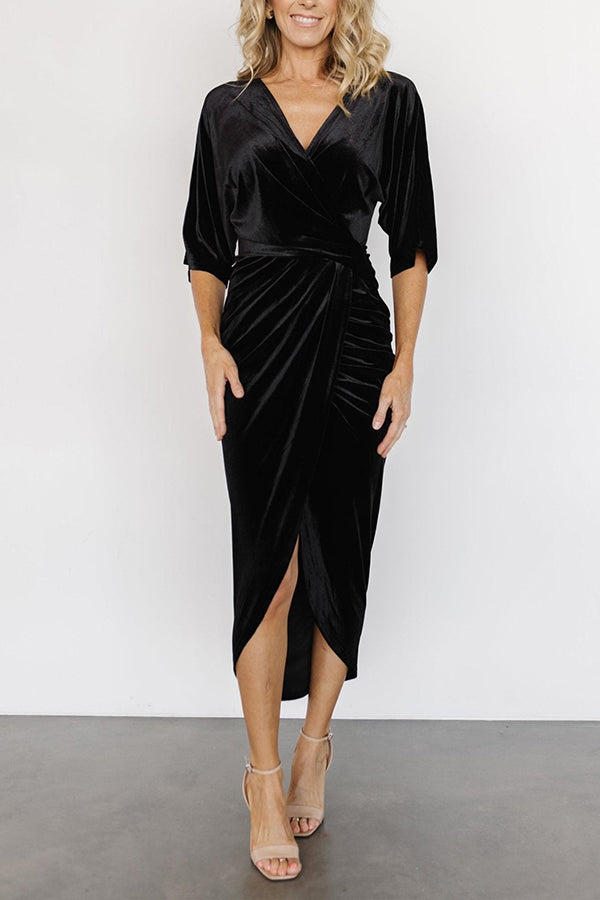 V-neck sexy irregular skirt evening dress Black