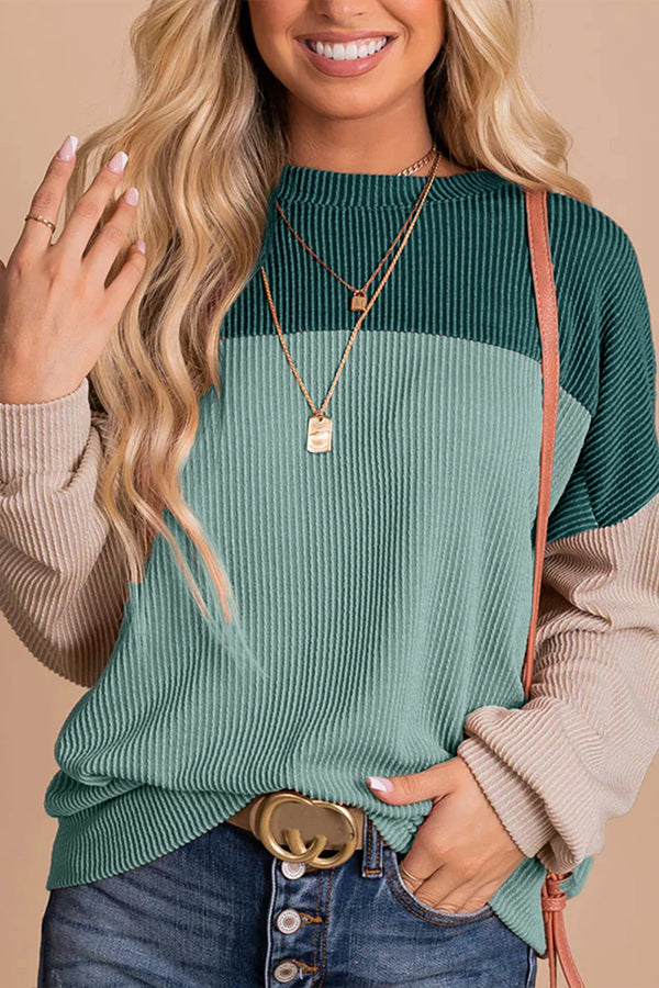 Colorblock corduroy long-sleeve top Dark Green