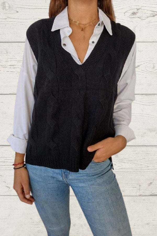 braided sleeveless sweater Black