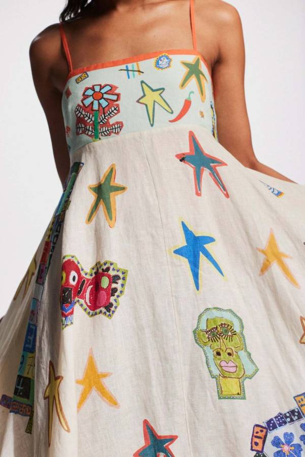 Artistic Graffiti Print Contrast Strap Maxi Dress