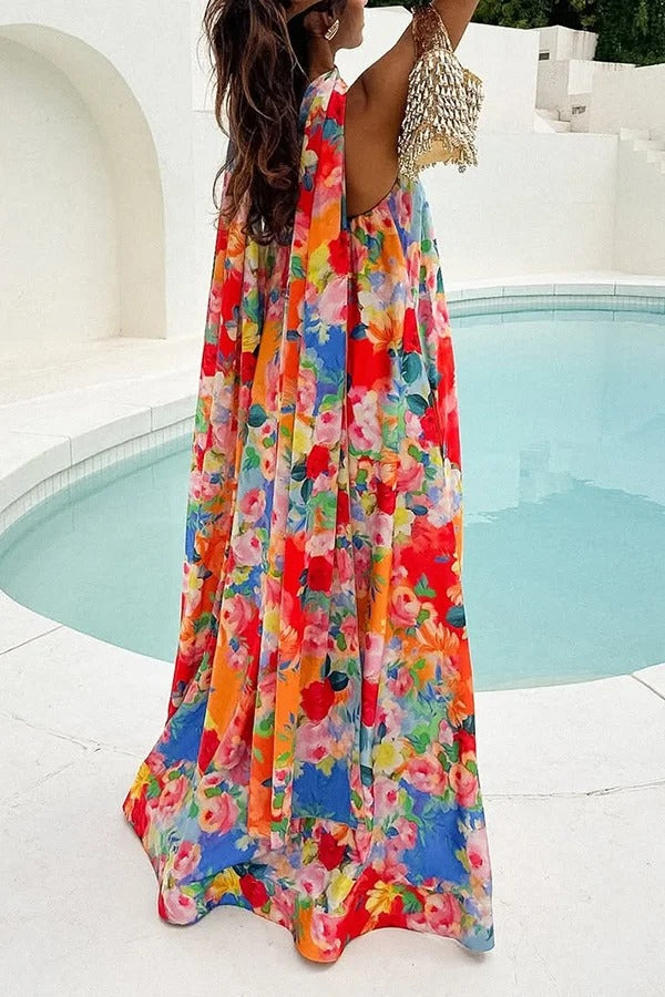 Floral Print Off-The-Shoulder Loose Holiday Maxi Dress