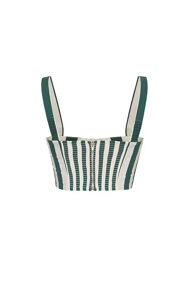 Claudine Striped Heart-shaped Smocked Tank and Raffia Buckle Belted Pocket Bubble Shorts Set