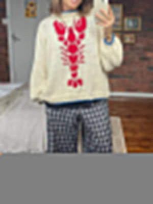 Pull ras du cou humoristique avec motif homard