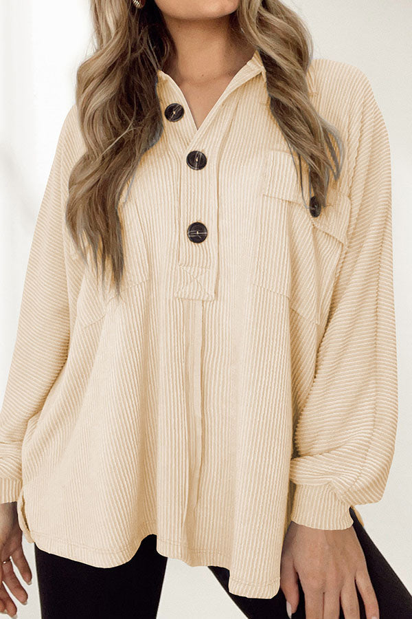 Lapel Knit Long Sleeve Top Beige