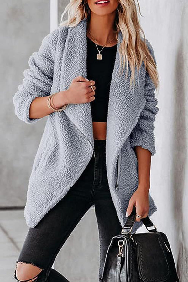 Fashion casual lambskin jacket with zipper pockets and grain velvet jacket light grey